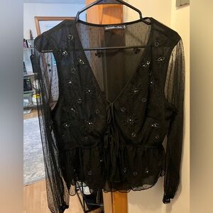 Abercrombie & Fitch Sheer Black Embroidered Blouse